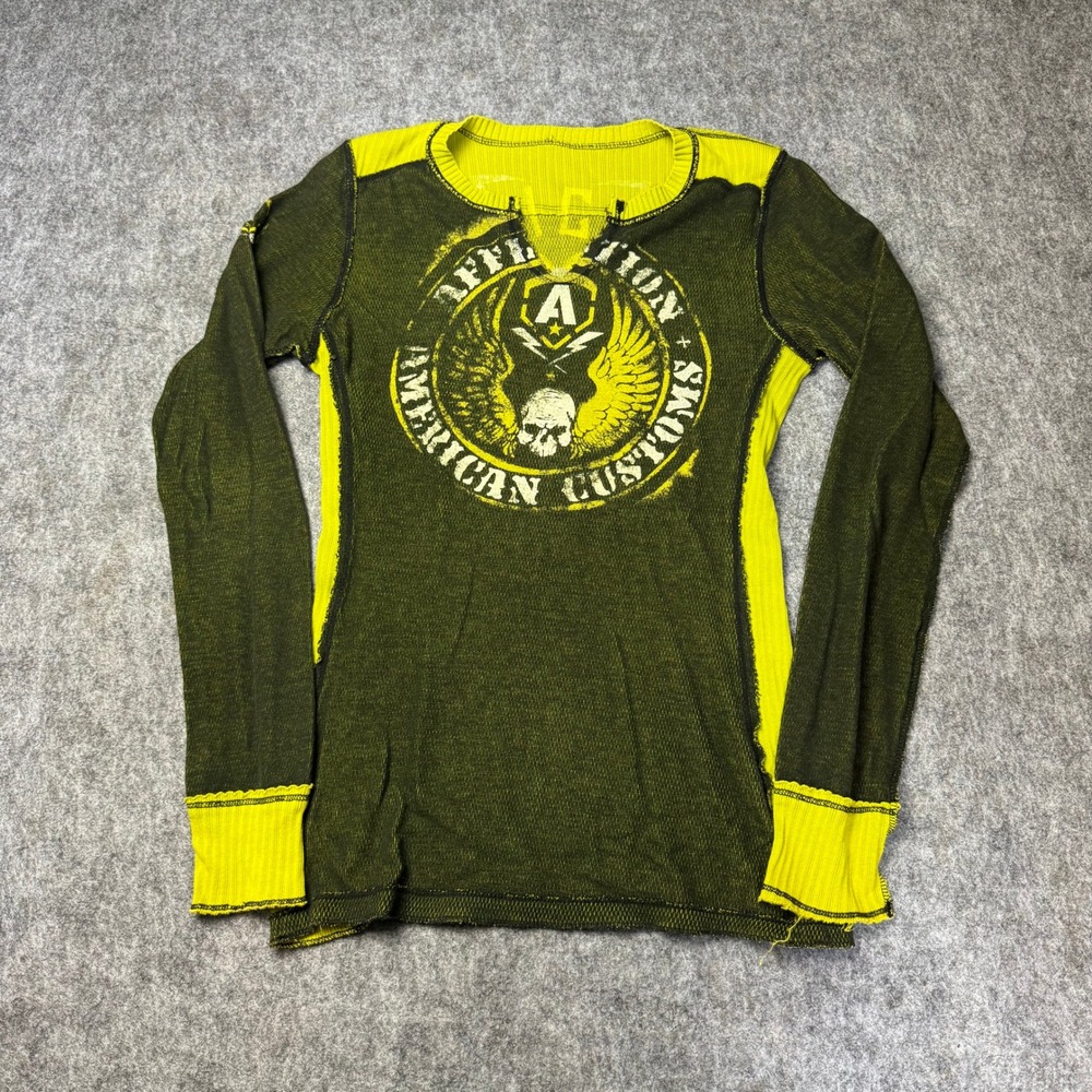 Affliction Reversible Thermal Long Sleeve Skull Biker Grunge Y2K USA